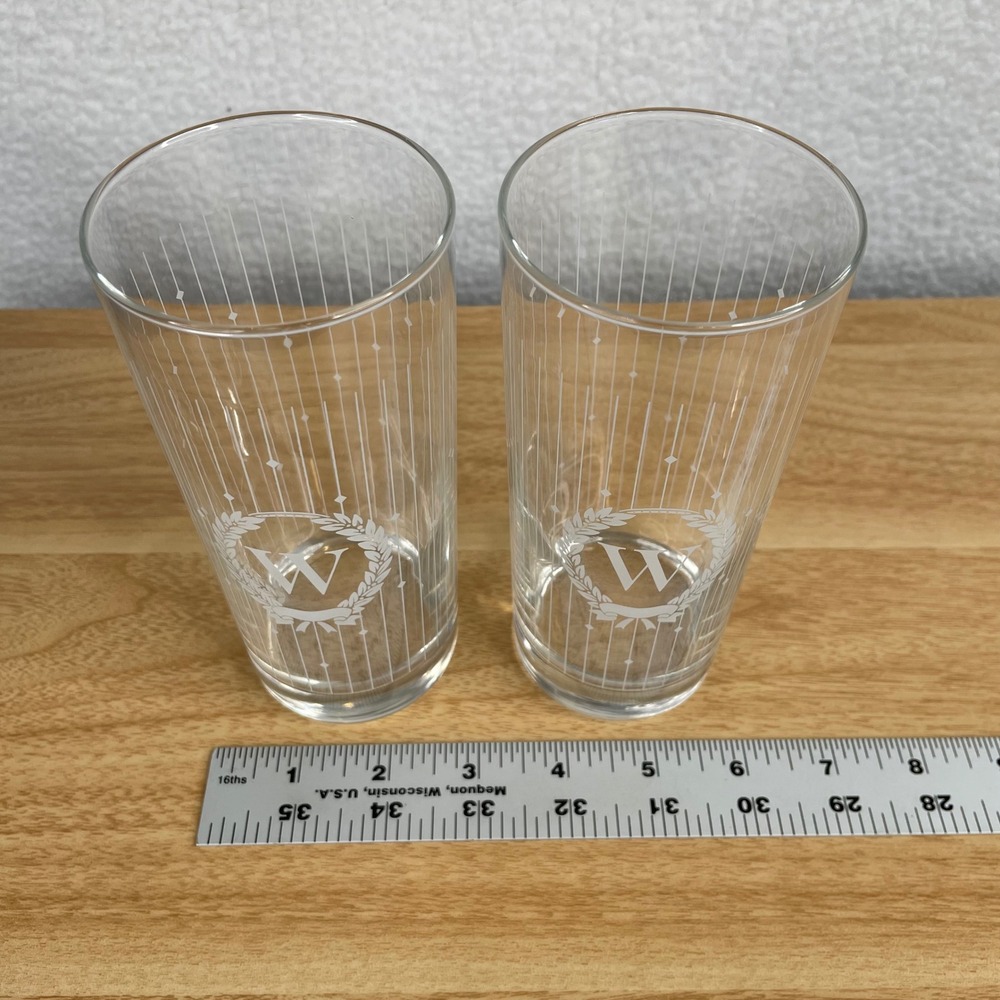 Set of 2 Vintage Etched Monogram "W" Highball Glasses Avon Personally Yours - Picture 2 of 5
